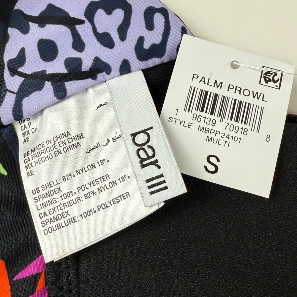 Bar iii Bikini Top Womens Size Small Black Multicolor Palm Prowl Foliage NWT - Picture 4 of 9